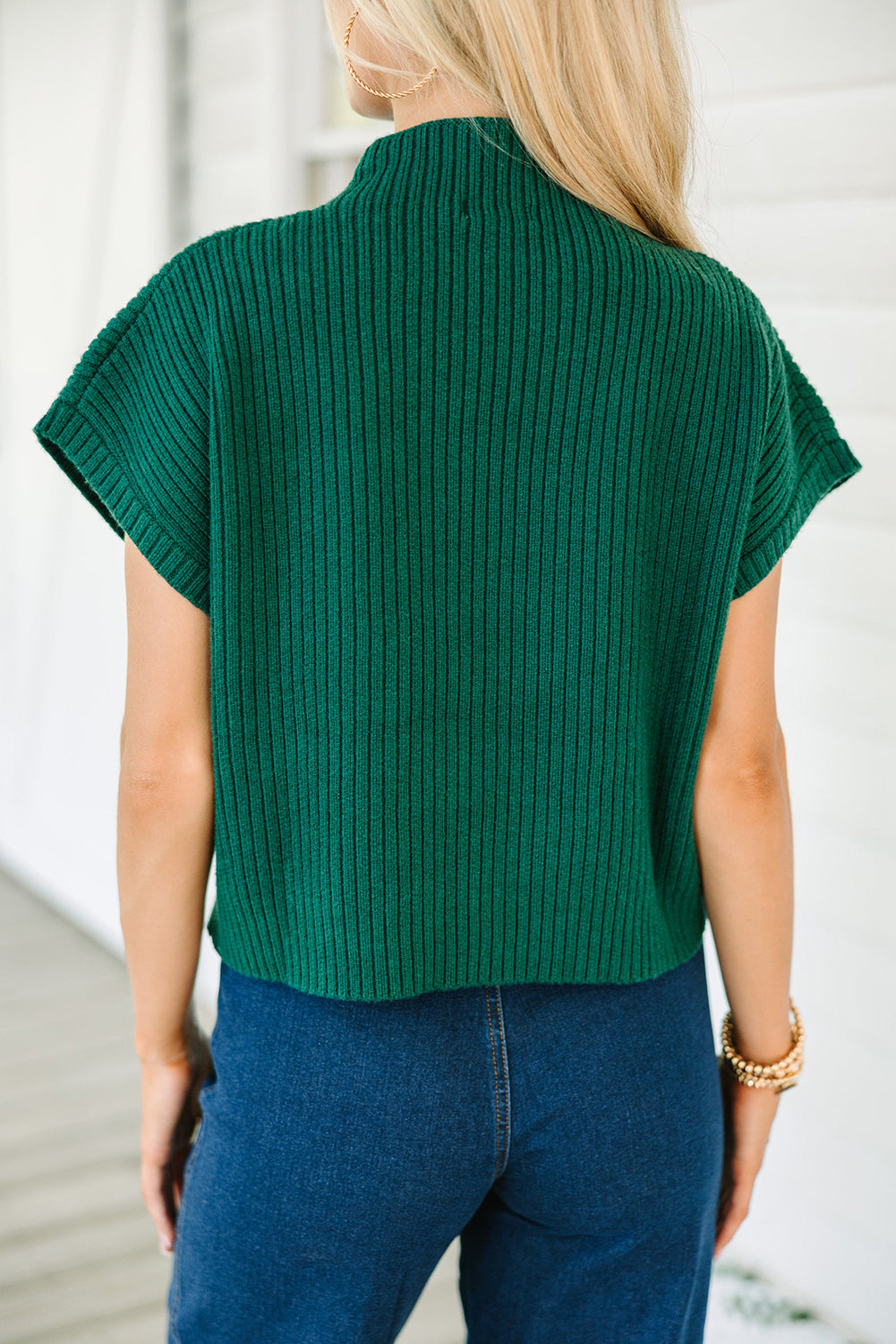 Pre-Order Green Patch Pocket Ribbed Knit Short Sleeve Sweater ESD 11/8/23